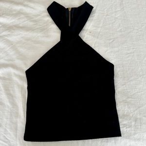 Black Crossed Neck Crop Top